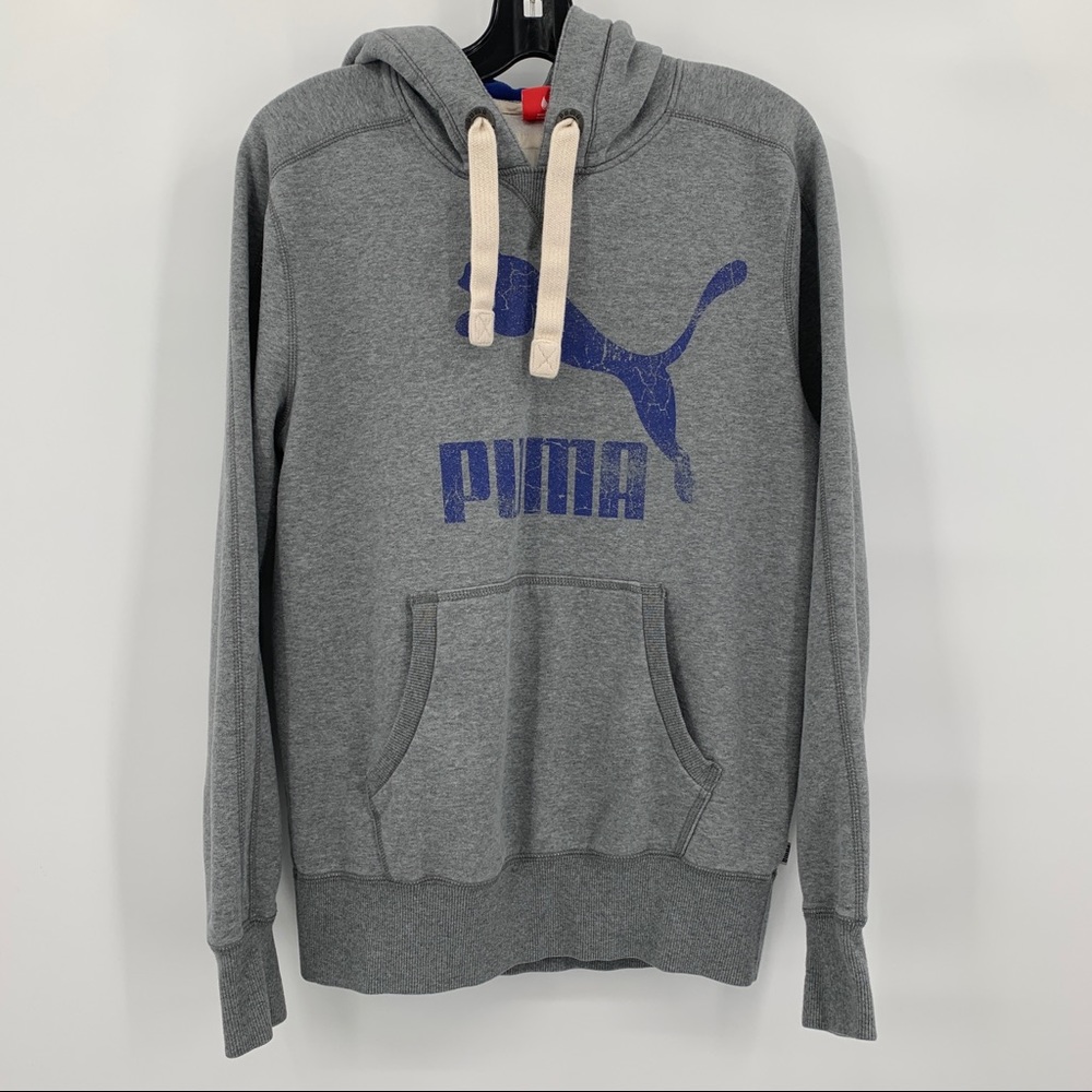 Puma Sport Lifestyle Blue And Gray Front Spell-out Hoodie Size Medium